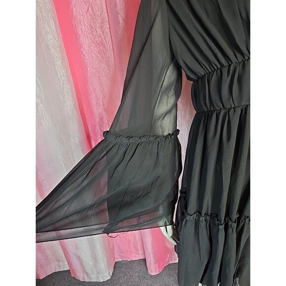 Miss Ord Black Whimsigoth Witchy Chiffon Tiered Lined Dress Size XL - Picture 4 of 14